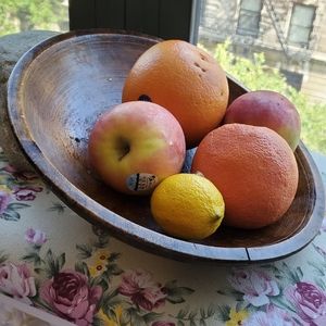 Carved wooden fruit bowl